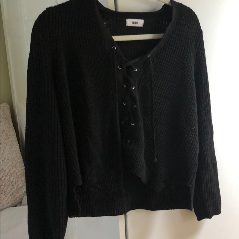 Black lace up crop sweater